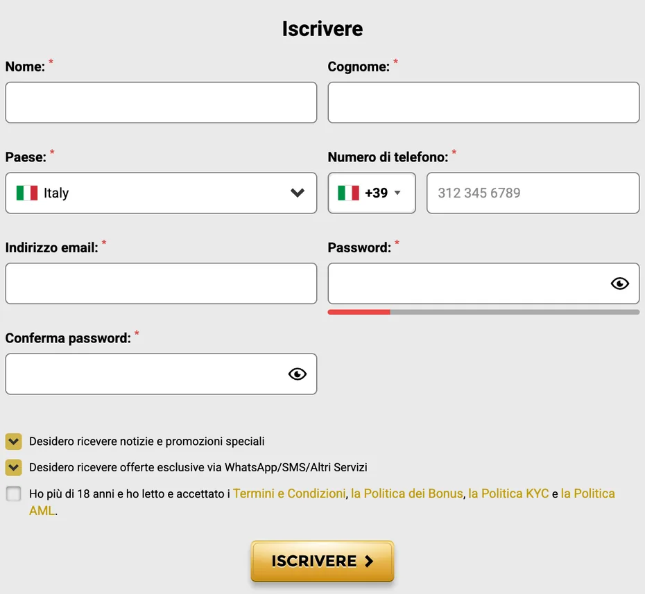 Registrazione al casinò Win Unique